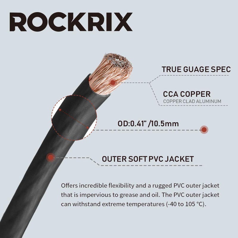 ROCKRIX 4 Gauge Black 25ft Amplifier Amp Power/Ground Wire Soft Touch Cable - Image 2